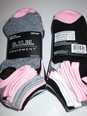 10 Pairs Womens BUM Equipment Light Weight Shoe 5-9 Assorted No Show Socks